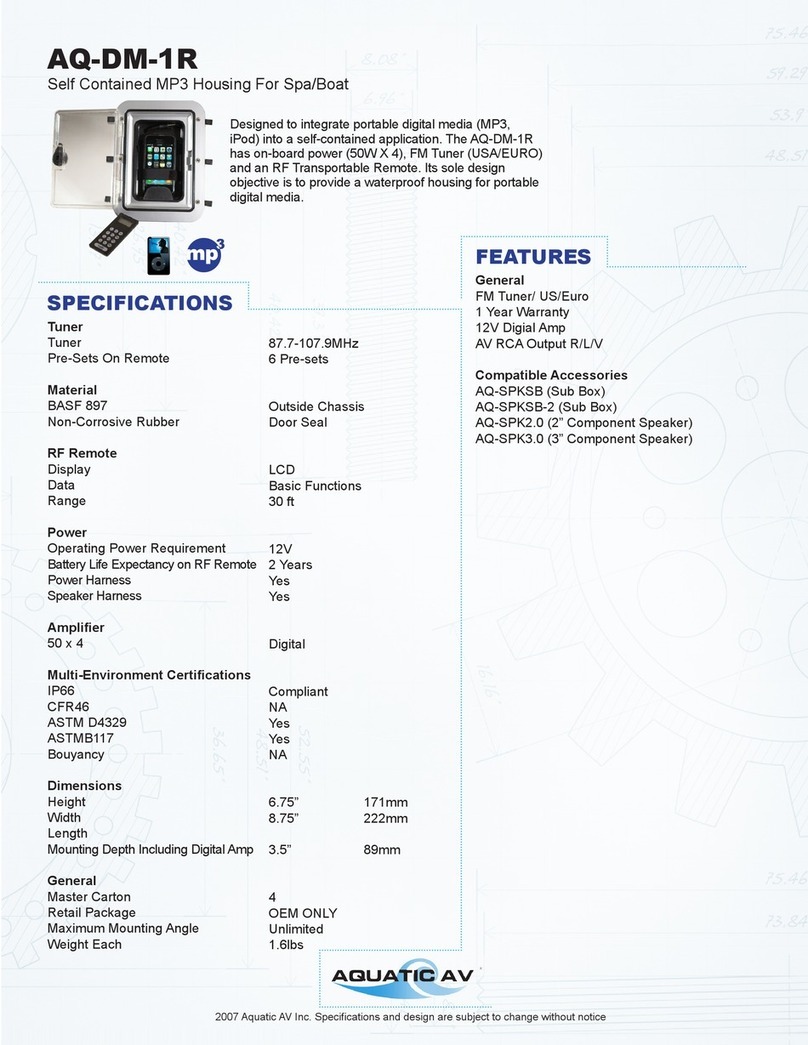 Aquatic Self Contained MP3 Housing For Spa/Boat... Specifications