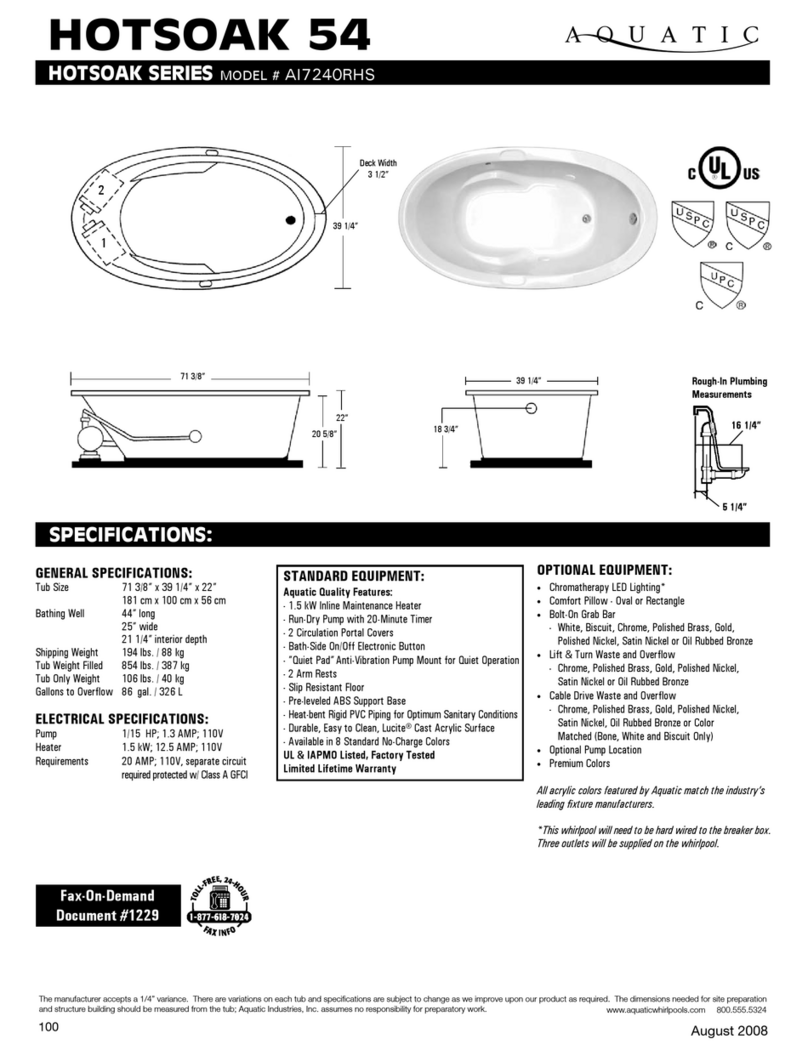 Aquatic HOTSOAK 54 AI7240RHS Specification sheet
