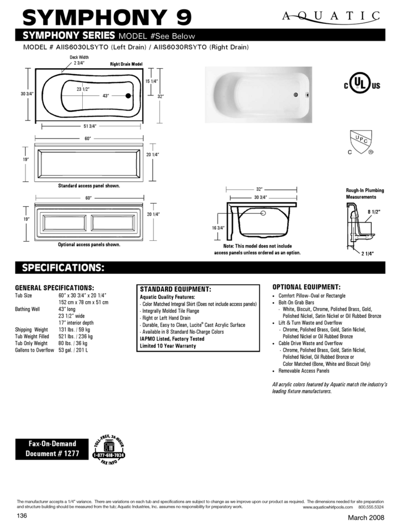 Aquatic SYMPHONY 9 AIIS6030lSYTo Specification sheet