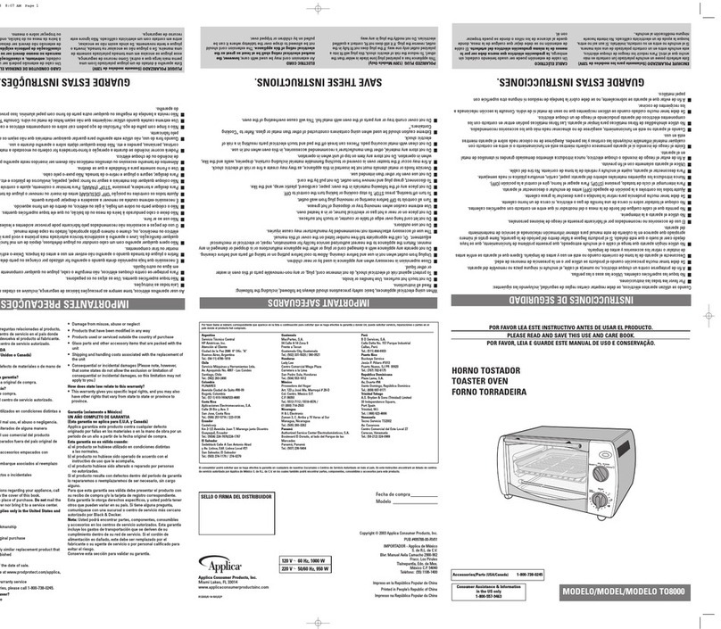 Applica TO8000 Installation instructions