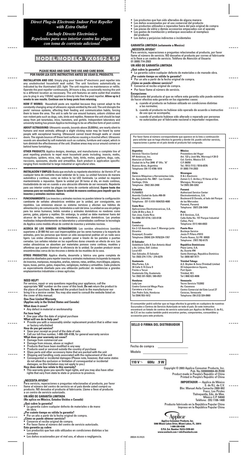 Applica VX0562-L5P Use and care book