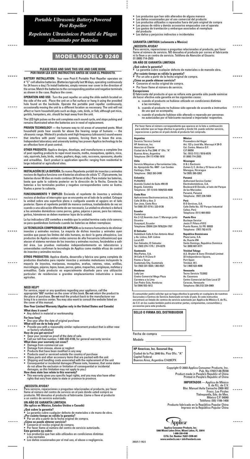 Applica 240 Use and care book