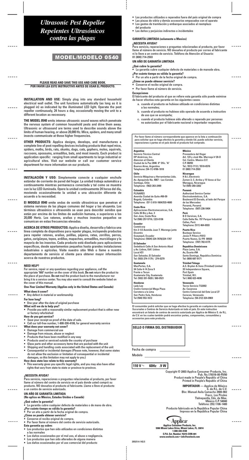 Applica 540 Installation instructions