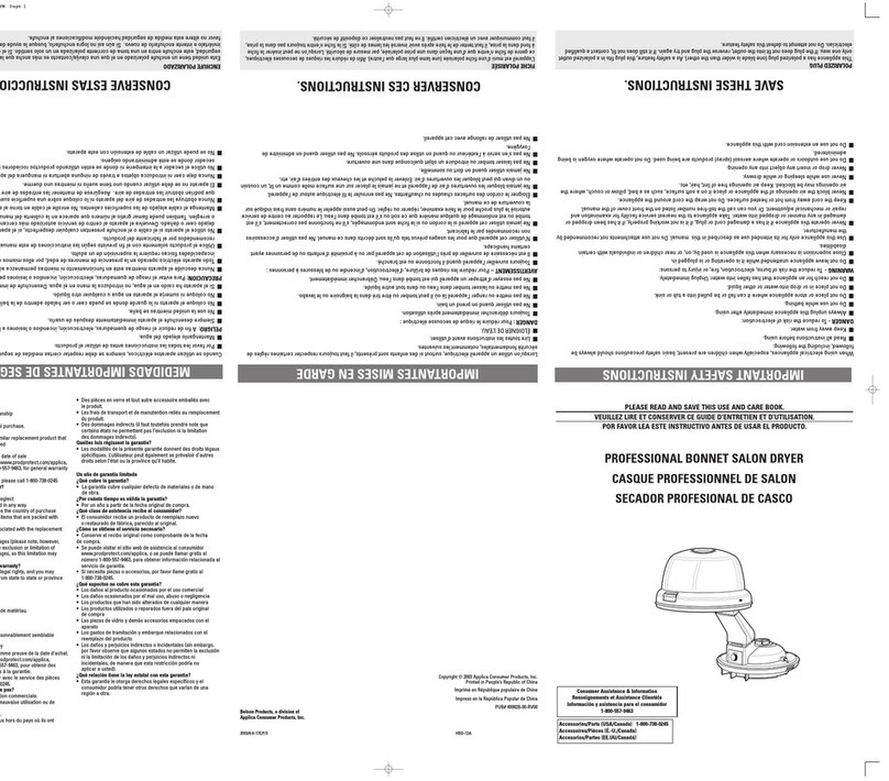 Applica BONNET HBD-12A User manual