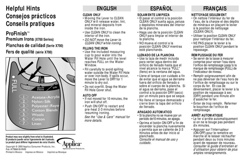 Applica PROFINISH X700 Series Service manual