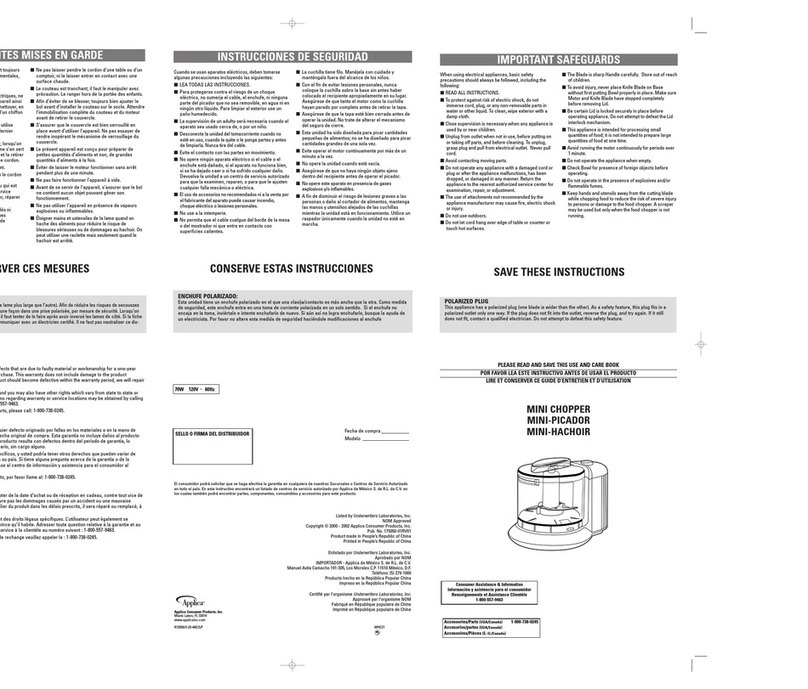 Applica WHC21 Use and care book