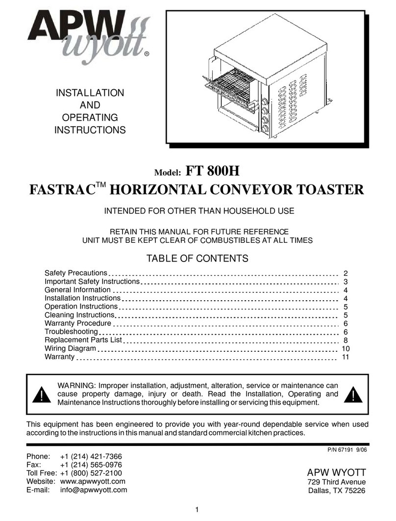 APW Wyott FASTRAC FT 800H Installation and operating instructions