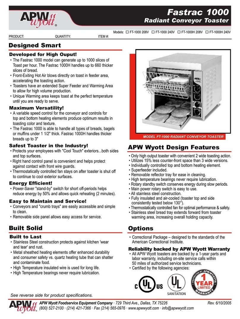 APW Wyott Fastrac FT 1000 Specification sheet