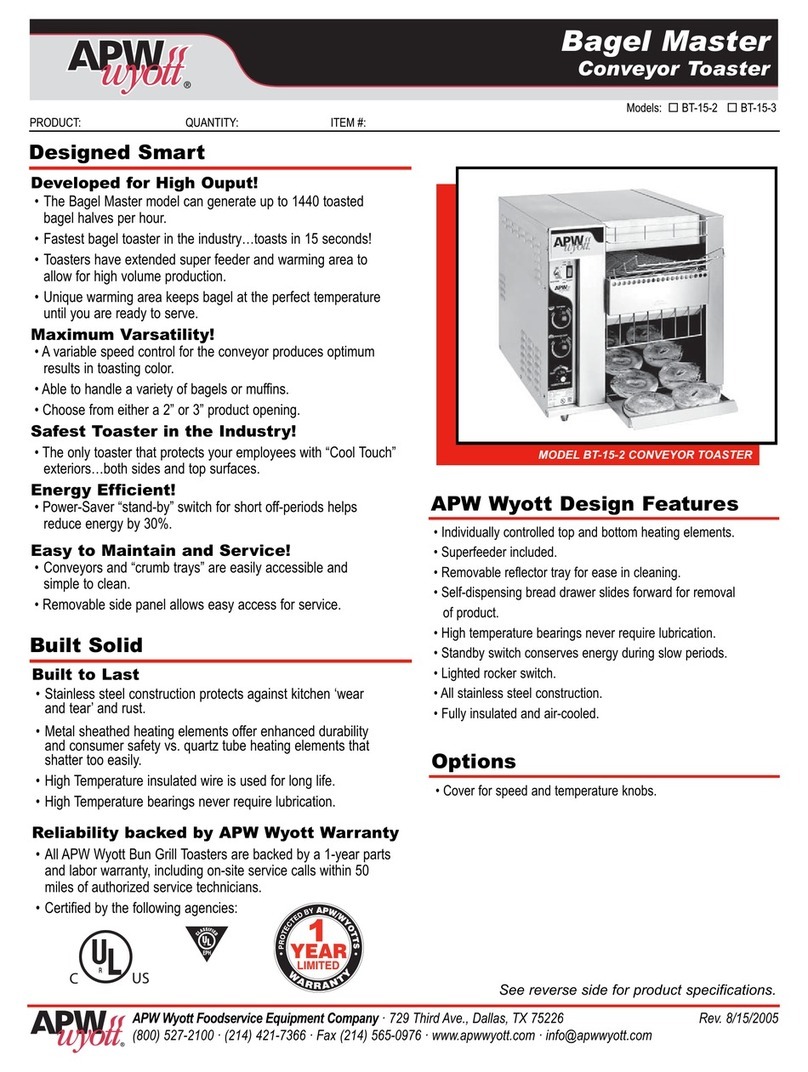 APW Wyott Bagel Master BT-15-2 Specification sheet APW Wyott Bagel Master BT-15-2 Specification sheet