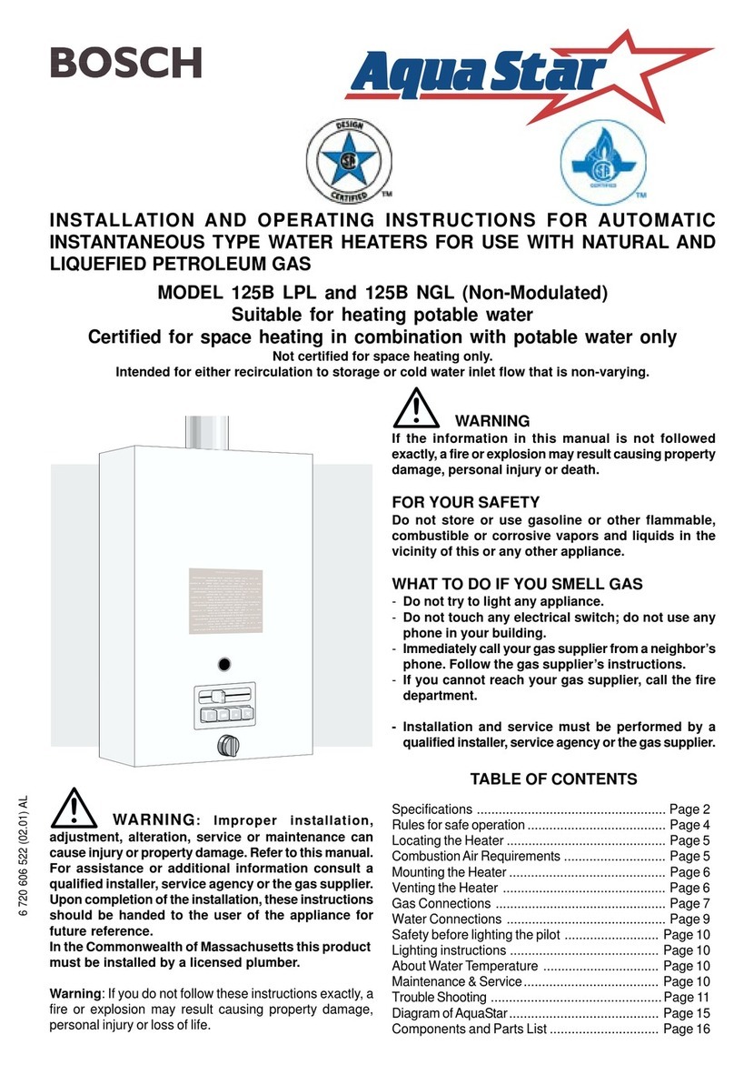 Bosch AQUASTAR 125B LPL operati Installation and operating instructions Bosch AQUASTAR 125B LPL operati Installation and operating instructions