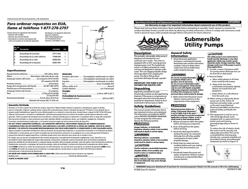 Aqua PRO VIP50PRO Operating instructions and replacement parts list Aqua PRO VIP50PRO Operating instructions and replacement parts list