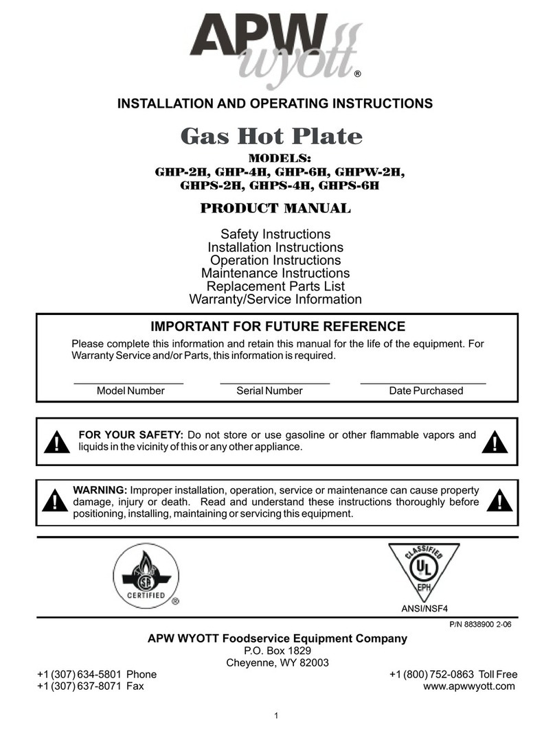 APW Wyott Gas Hot Plate GHP-2H Installation and operating instructions
