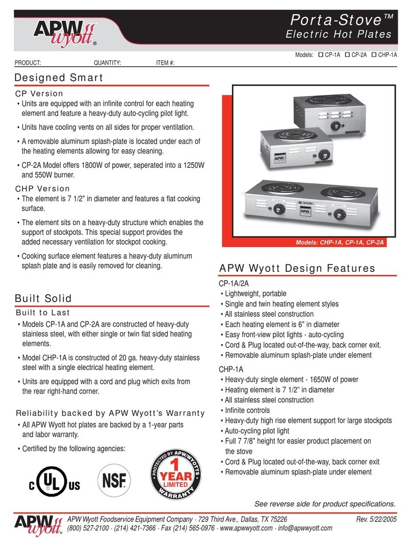 APW Wyott Porta-Stove CHP-1A Specification sheet