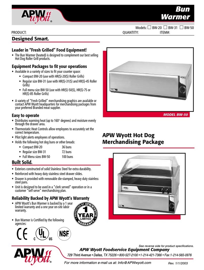APW Wyott BW-20 Specification sheet
