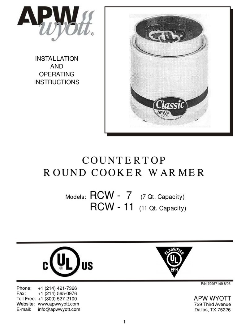 APW Wyott Classic RCW - 11 Installation and operating instructions