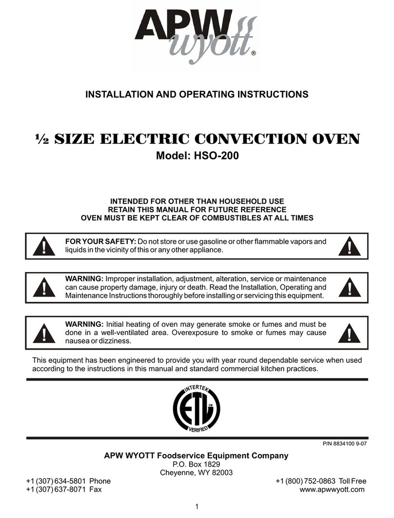 APW Wyott HSO-200 Installation and operating instructions