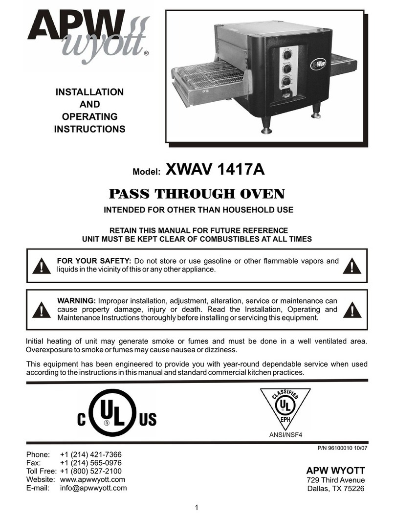 APW Wyott XWAV1417A Installation and operating instructions
