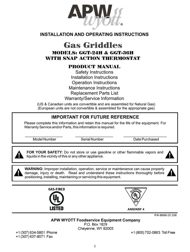 APW Wyott GGT-24H Installation and operating instructions