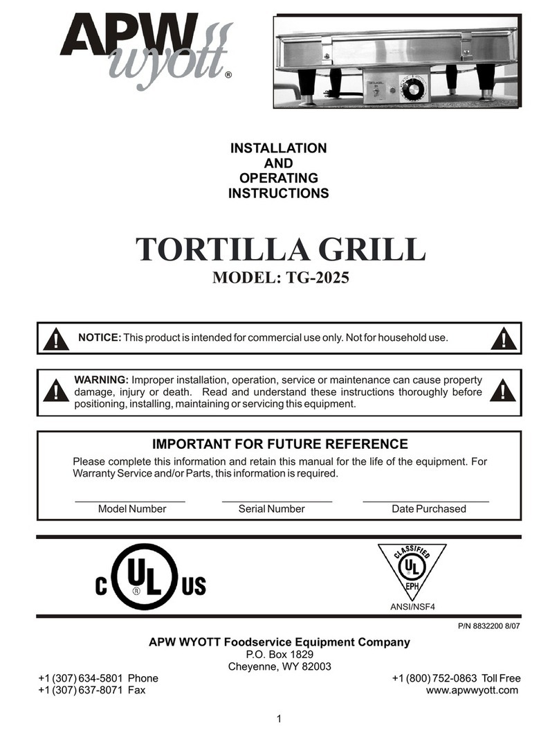 APW Wyott TG-2025 Installation and operating instructions