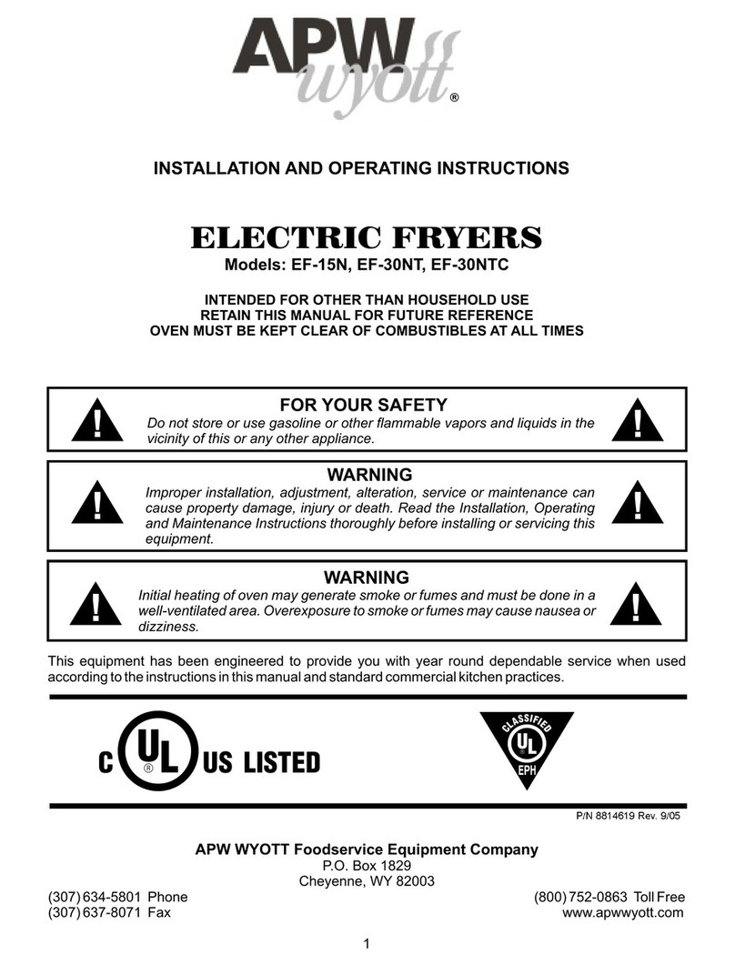 APW Wyott EF-15N Installation and operating instructions