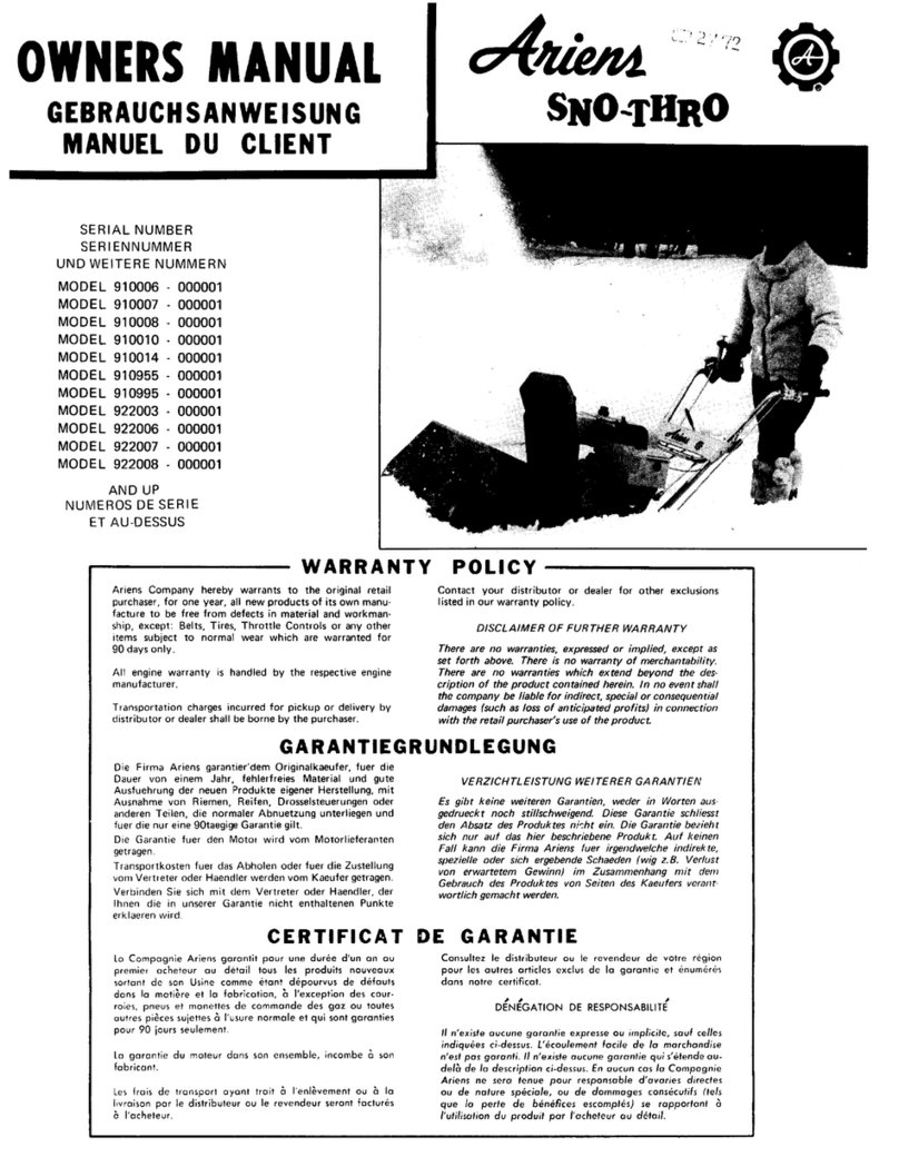 Ariens Sno-Thro 910006-000001 User manual
