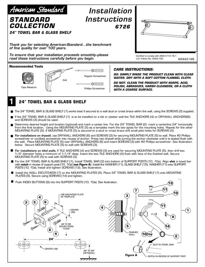 American Standard Towel Bar with Glass Shelf 6726 User manual
