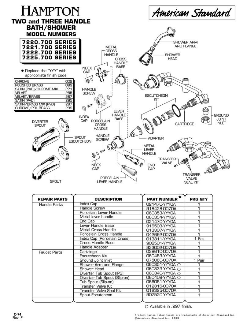 American Standard Two and Three Handle Bath/Shower 7220.700... parts list American Standard Two and Three Handle Bath/Shower 7220.700... parts list