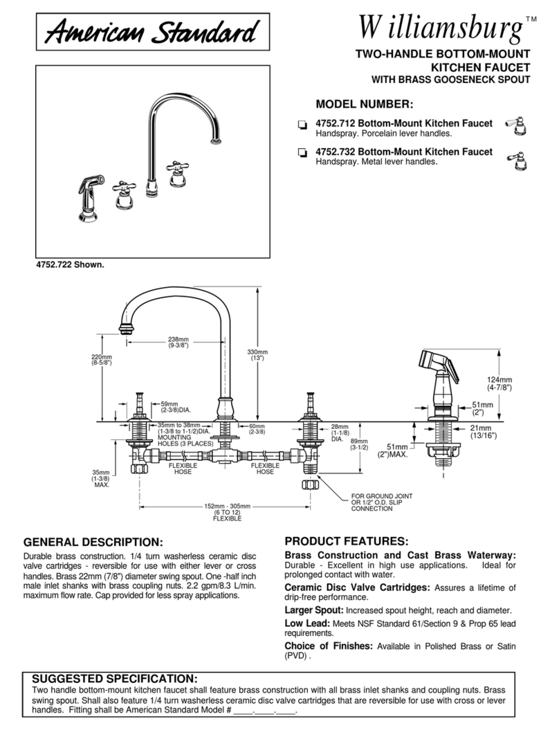 American Standard Two-Handle Bottom-Mount Kitchen Faucet with Brass Gooseneck Spout... Specification sheet American Standard Two-Handle Bottom-Mount Kitchen Faucet with Brass Gooseneck Spout... Specification sheet