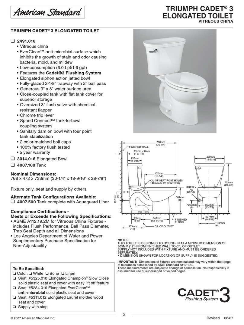 American Standard Right Height Elongated Toilet Triumph Cadet... User manual