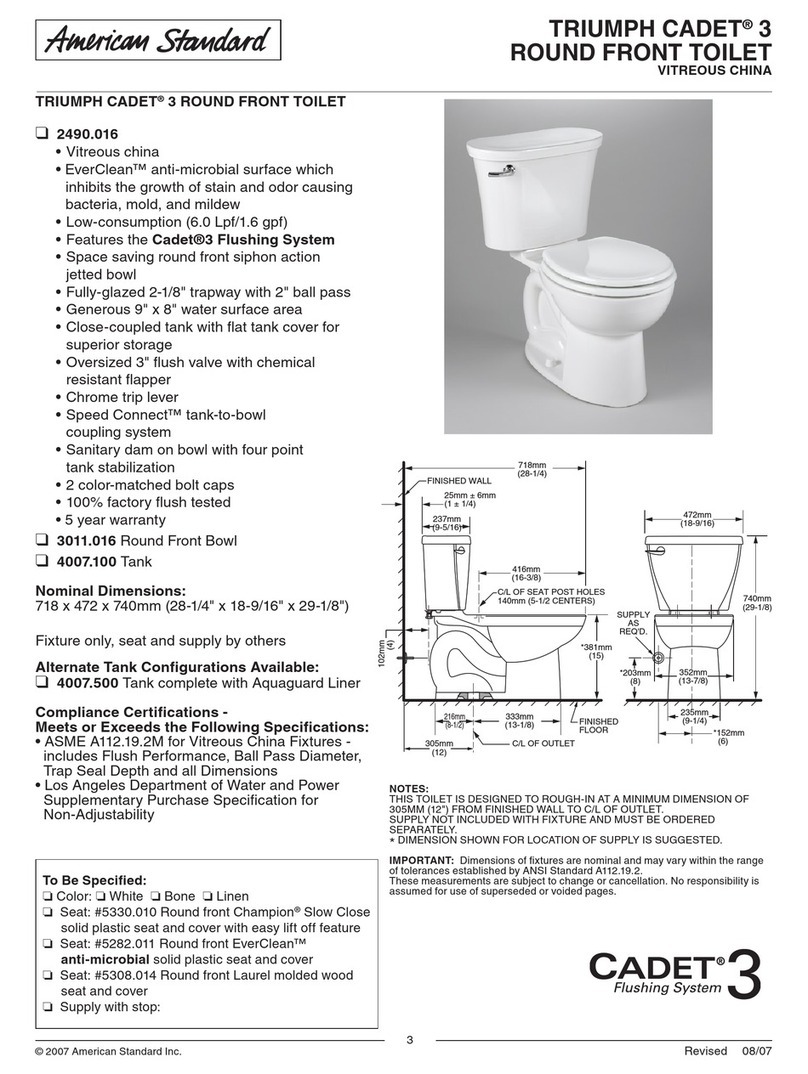 American Standard Right Height Elongated Toilet Triumph Cadet... User manual