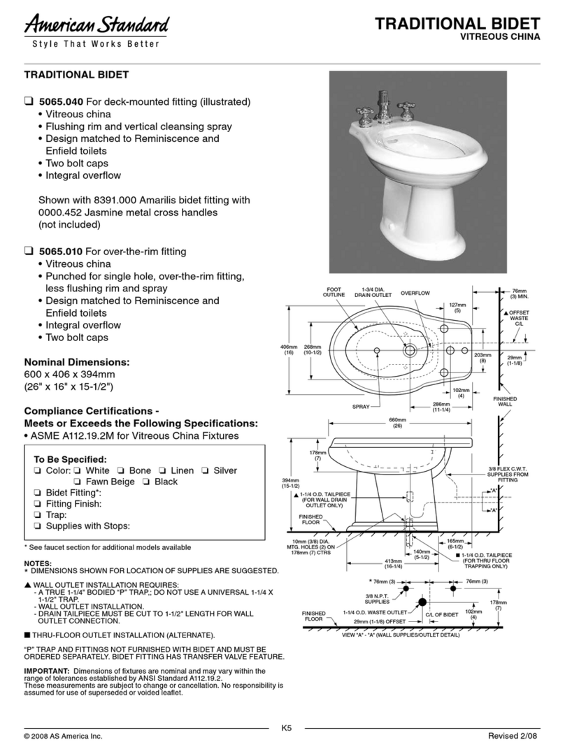 American Standard Traditional Bidet 5065.010 Features & dimensions