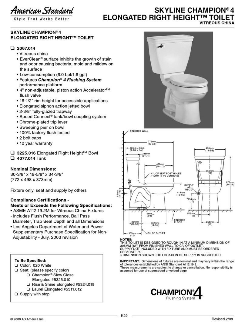 American Standard Skyline Champion 4 Elongated Right Height Toilet... Specification sheet