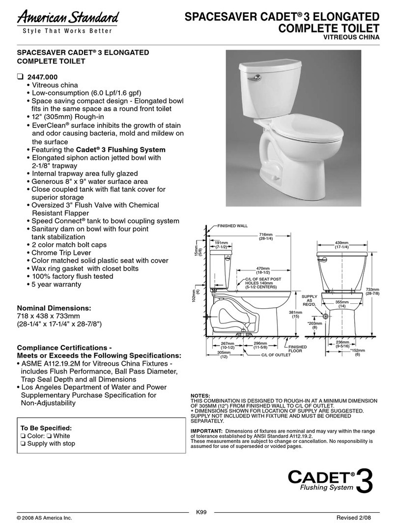 American Standard Right Height Elongated Toilet Triumph Cadet... Specification sheet American Standard Right Height Elongated Toilet Triumph Cadet... Specification sheet