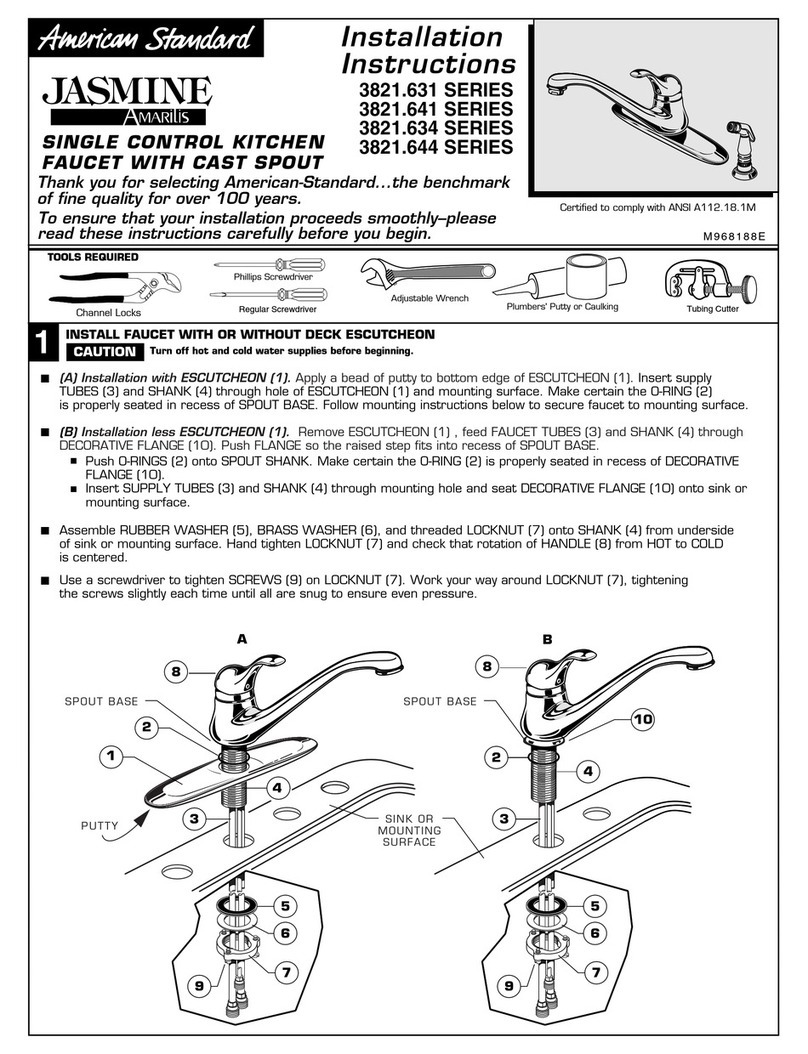 American Standard Single Control Kitchen Faucet with Cast Spout 3821.631... installation instructions American Standard Single Control Kitchen Faucet with Cast Spout 3821.631... installation instructions