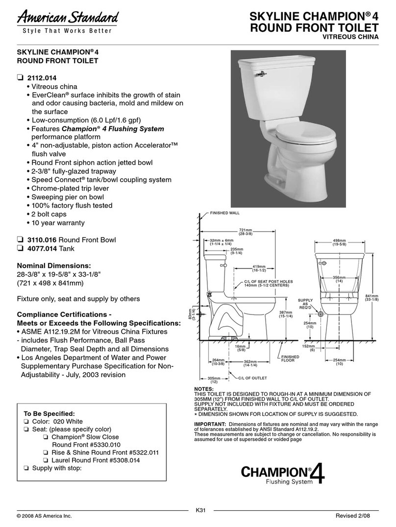 American Standard Skyline Champion 2112.014 Specification sheet