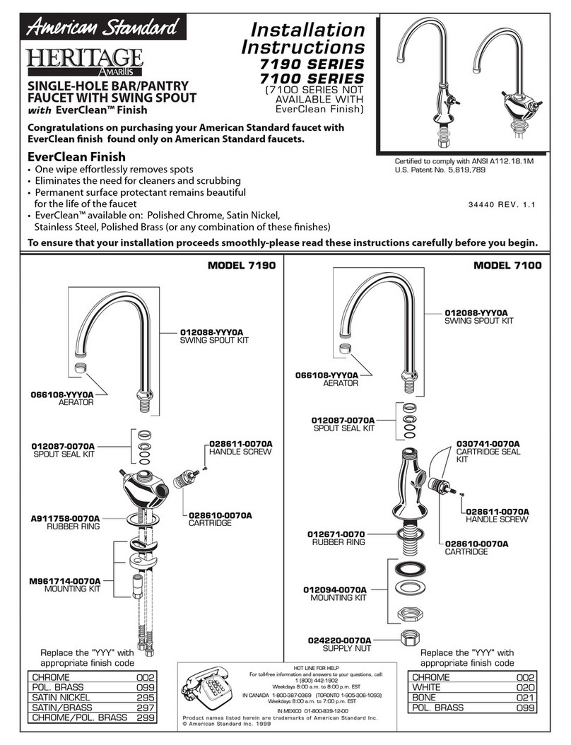 American Standard Single Hole Bar/Pantry Faucet with Swing Spout 7191... User manual