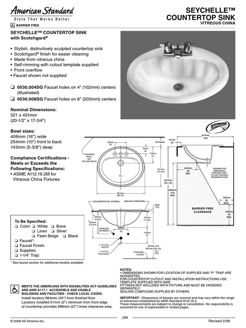 American Standard Seychelle 0530.004SG Specification sheet American Standard Seychelle 0530.004SG Specification sheet