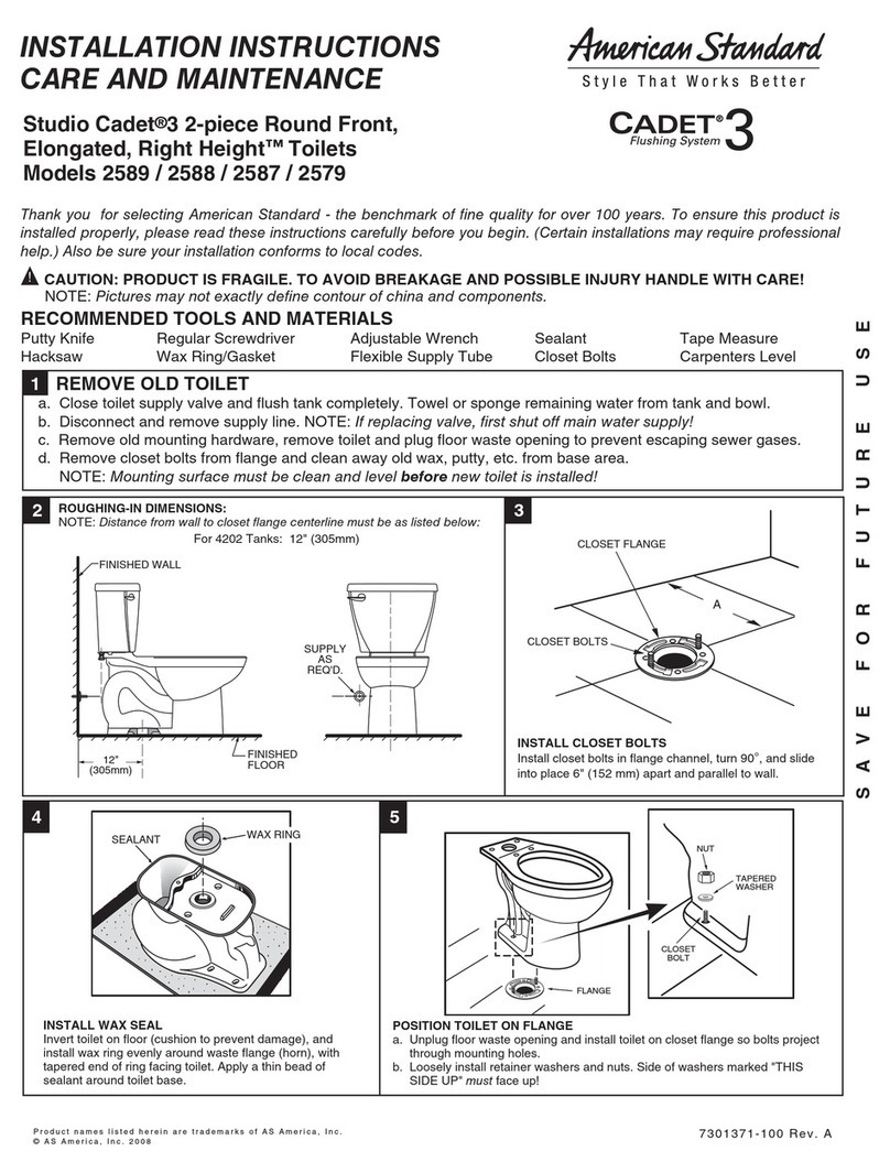 American Standard Studio Cadet 3 2589 User manual American Standard Studio Cadet 3 2589 User manual