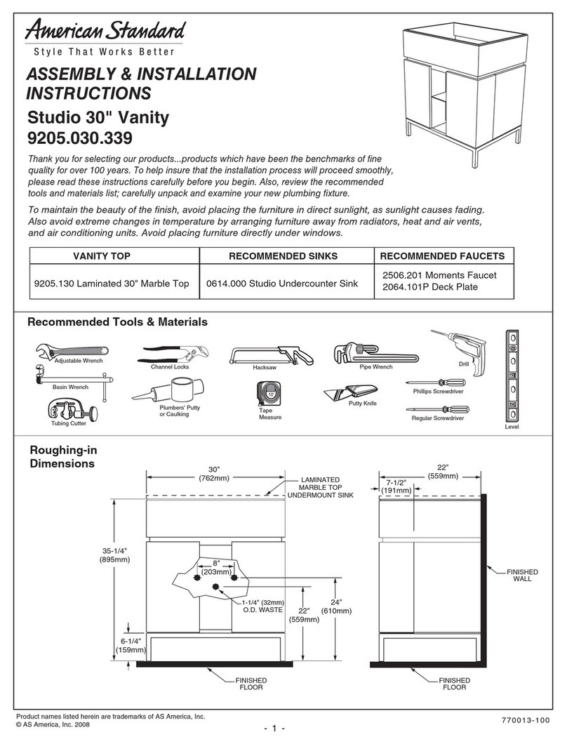 American Standard Studio 30" Vanity 9205.030.339 Assembly and installation instructions American Standard Studio 30" Vanity 9205.030.339 Assembly and installation instructions