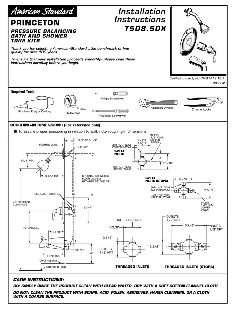 American Standard Princeton T508.50X Series installation instructions