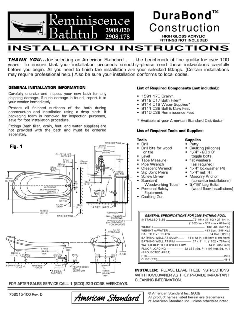 American Standard Reminiscence  Soaking Bath Tub 2908.020 User manual