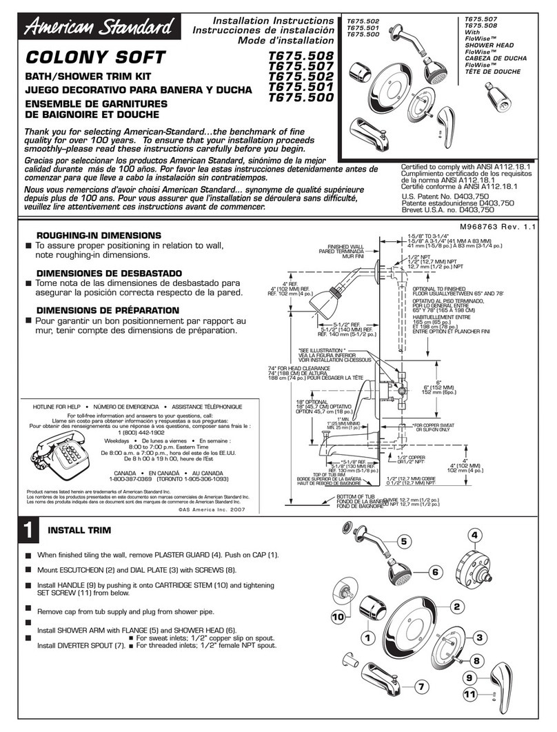 American Standard Colony Soft T675.500 installation instructions