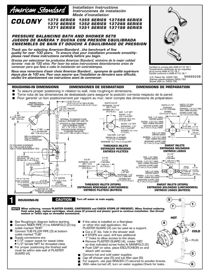 American Standard Colony 1371 SERIES installation instructions American Standard Colony 1371 SERIES installation instructions