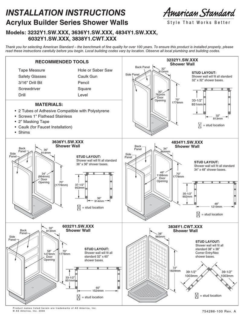 American Standard Shower Wall 3232Y1.SW.XXX installation instructions American Standard Shower Wall 3232Y1.SW.XXX installation instructions