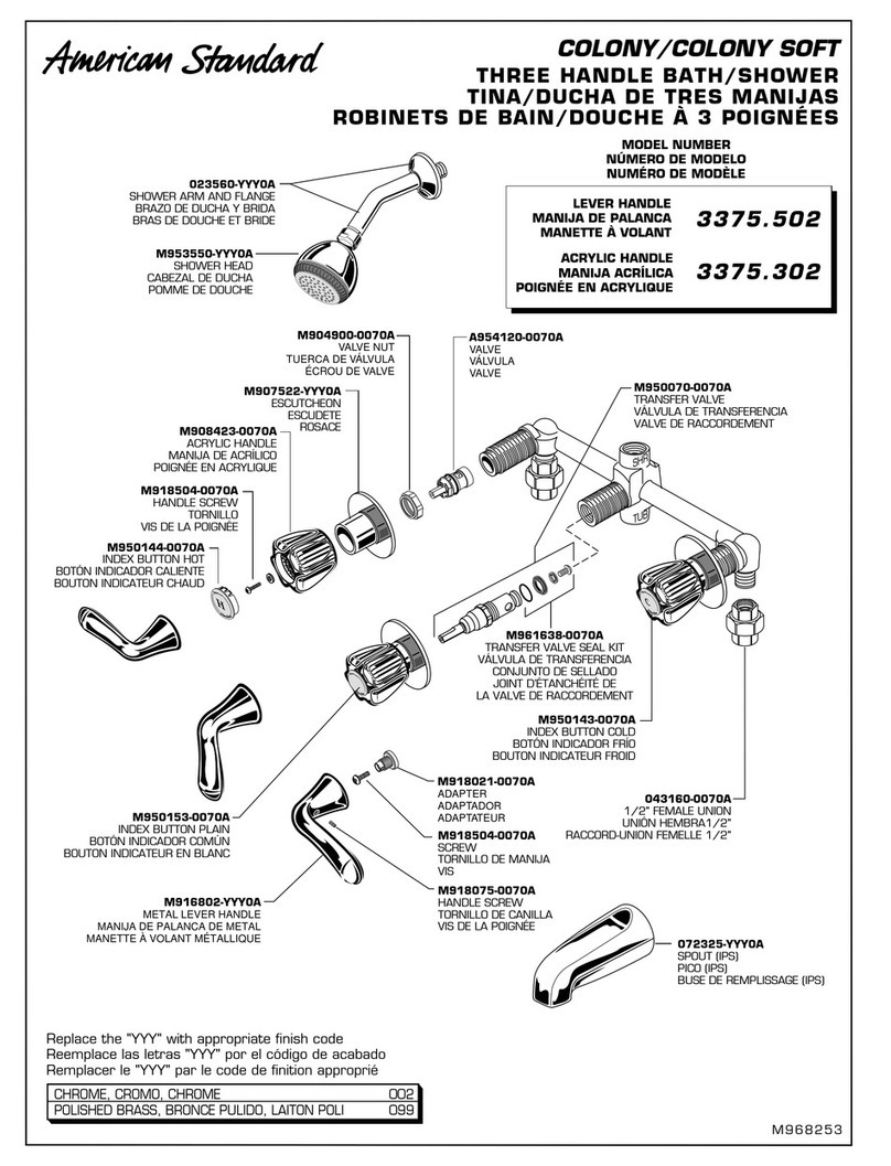 American Standard Soft 3-Handle Bath/Shower M968253 User manual American Standard Soft 3-Handle Bath/Shower M968253 User manual