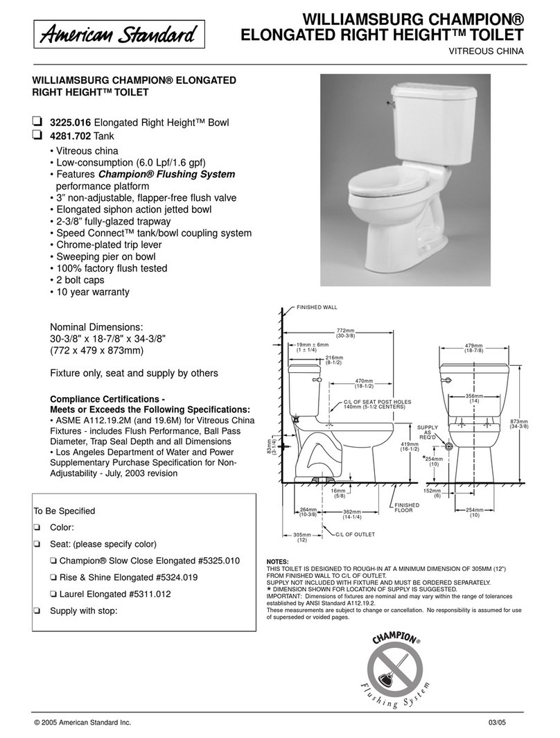 American Standard Williamsburg Champion Elongated Right Height Toilet... Specification sheet