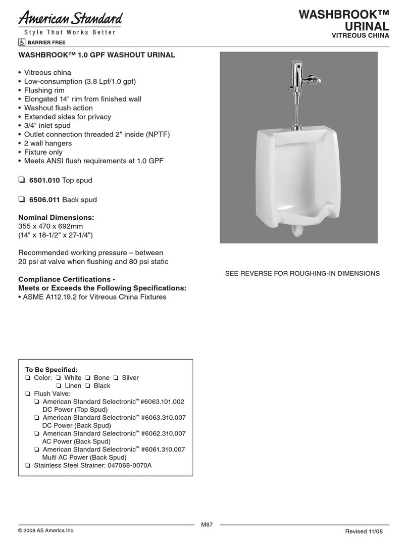 American Standard Washbrook Urinal 6501.010 Specification sheet American Standard Washbrook Urinal 6501.010 Specification sheet