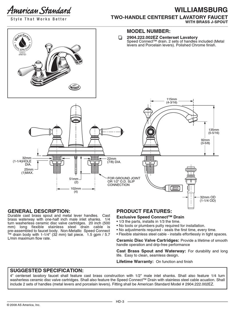 American Standard Wiiliamsburg 2904.222.002EZ Specification sheet