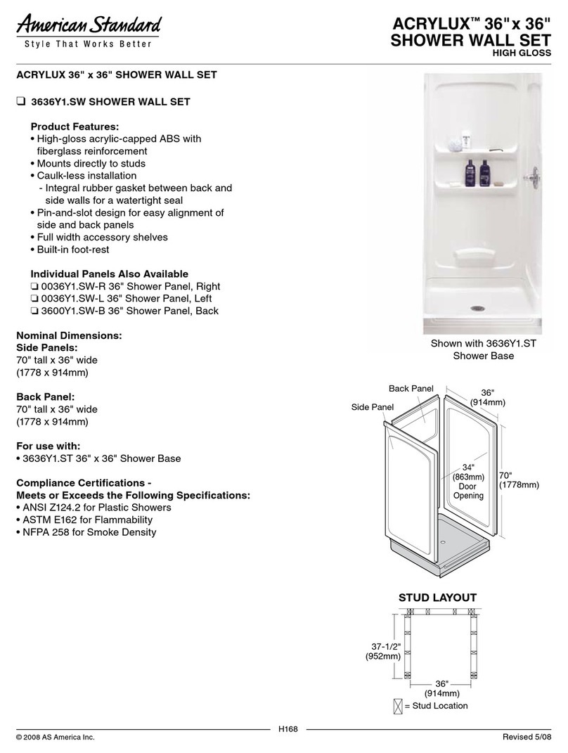 American Standard Acrylux Shower Wall Set 3636Y1.SW Specification sheet