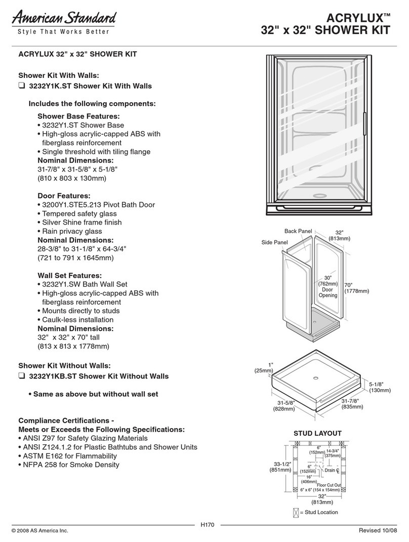 American Standard Acrylux Shower Kit 3232Y1K.ST Specification sheet American Standard Acrylux Shower Kit 3232Y1K.ST Specification sheet